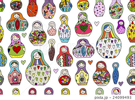 Seamless Pattern With Russian Nesting Dollsのイラスト素材
