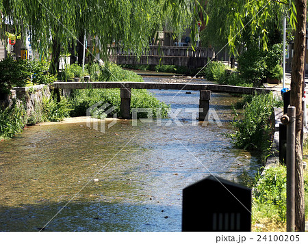 京都白川の石橋の写真素材