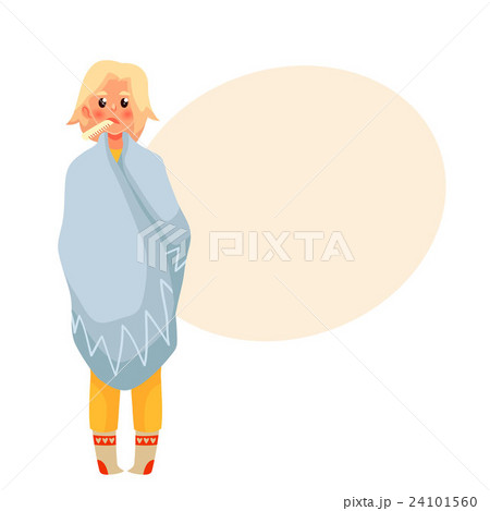 Blond young woman having flu with thermometer in Blond young woman having flu with thermometer in 24101560
