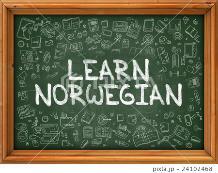 Hand Drawn Learn Norwegian on Green Chalkboard. Hand Drawn Learn Norwegian on Green Chalkboard. 24102468