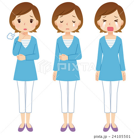 女性 主婦 表情セット 泣き顔のイラスト素材