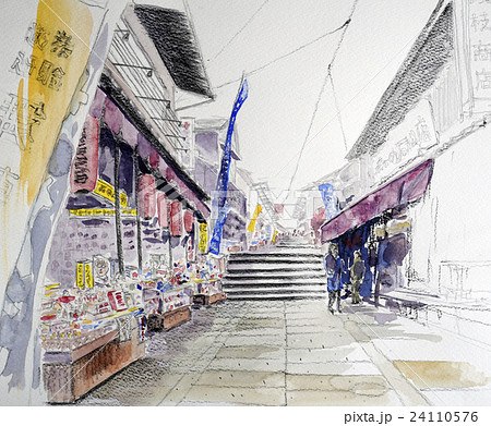 金比羅参道のスケッチ画  こんぴらさん 24110576