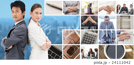 Composite image of portrait of business people standing back-to-back 24111042