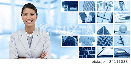 Composite image of smiling businesswoman with folded arms Composite image of smiling businesswoman with folded arms 24111088