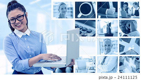 Composite image of asian woman using laptop 24111125