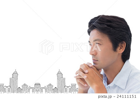 Composite image of thinking man with hands together 24111151