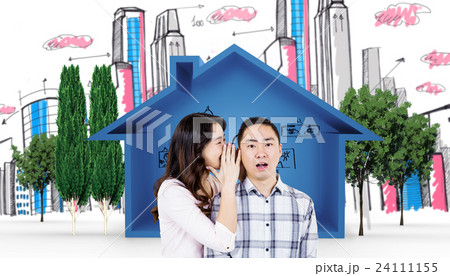 Composite image of woman whispering secret to husband  24111155