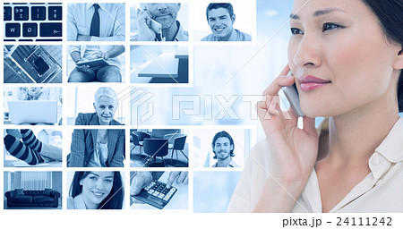 Composite image of closeup of a beautiful businesswoman using cellphone Composite image of closeup of a beautiful businesswoman using cellphone 24111242