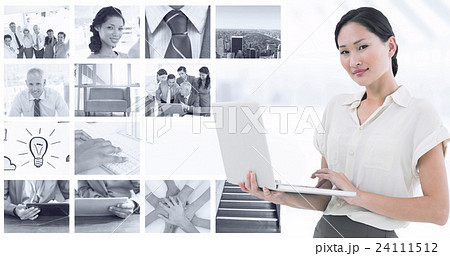 Composite image of asian businesswoman using laptop Composite image of asian businesswoman using laptop 24111512