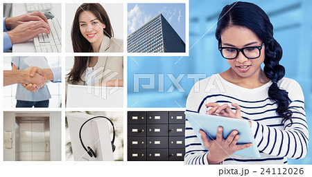 Composite image of attractive asian woman using tablet 24112026