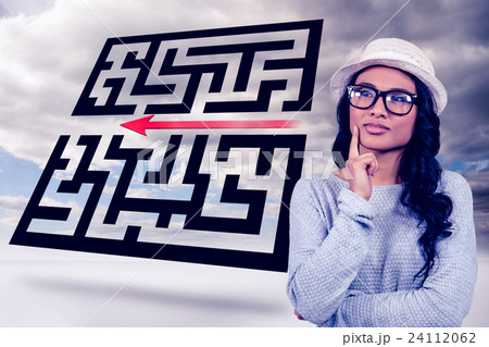 Composite image of thoughtful asian woman standing 24112062