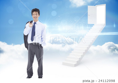 Composite image of portrait of a relaxed businessman with his jacket on his shoulder 24112098
