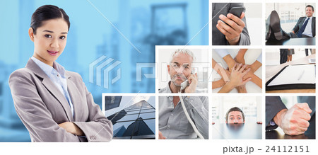 Composite image of portrait of a beautiful businesswoman posing with the arms crossed 24112151