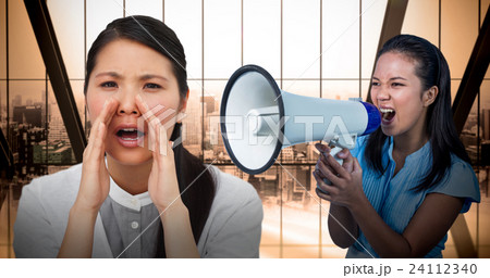 Composite image of angry businesswoman shouting in the office Composite image of angry businesswoman shouting in the office 24112340
