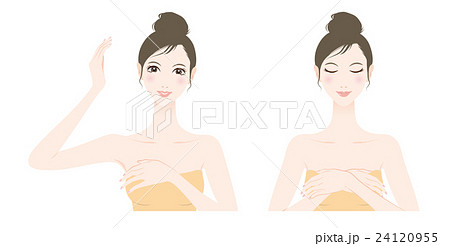 女性のスキンケア 美容 リンパマッサージのイラスト素材