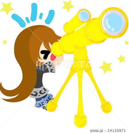 可愛い女の子と望遠鏡のイラスト素材