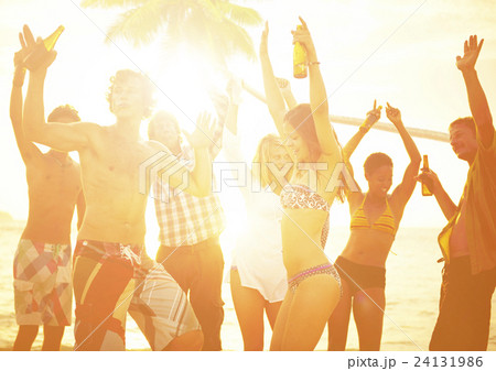Group of Young People Celebrating by the Beach 24131986