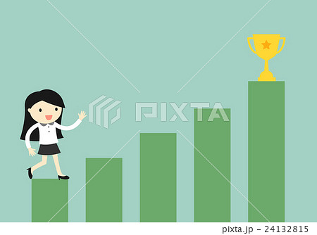 Business woman climbing the stairs to the gold cup 24132815