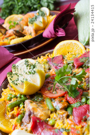 paella with shrimps and vegetables paella with shrimps and vegetables 24134415