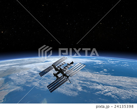 地球とISS (宇宙ステーション）３DCG　perming3DCGmp160819　イラスト素材 24135398