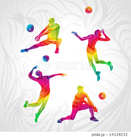 Vector volleyball silhouettes rainbow collection 24139252