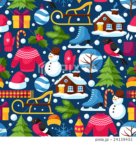 Seamless pattern with winter objects. Merry 24139432