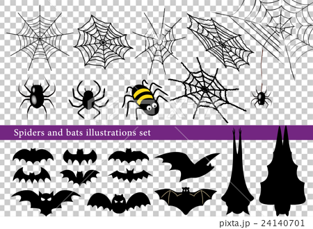 ハロウィン蜘蛛とコウモリ イラストセットのイラスト素材