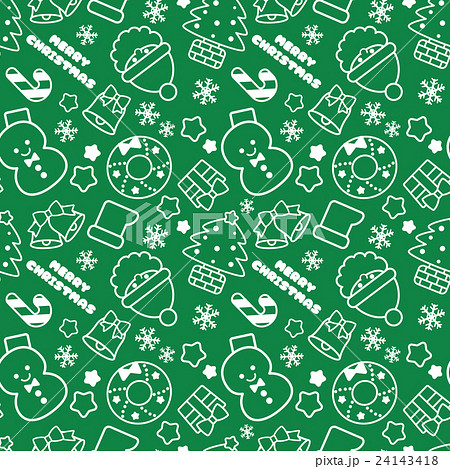 賑やかなクリスマスランダム柄 シームレス 連続 繋がる パターン 緑 グリーン 背景素材 ベクターのイラスト素材