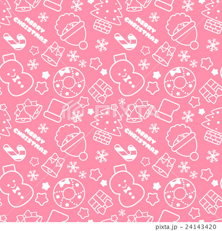 賑やかなクリスマスランダム柄 シームレス 連続 繋がる パターン ピンク 背景素材 ベクターのイラスト素材