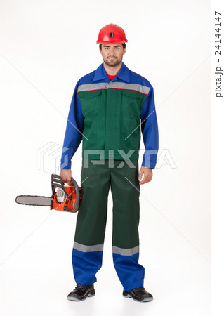 Man In The Uniform With The Petrol Saw 24144147