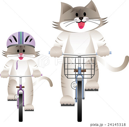 自転車に乗る猫の親子 G01のイラスト素材