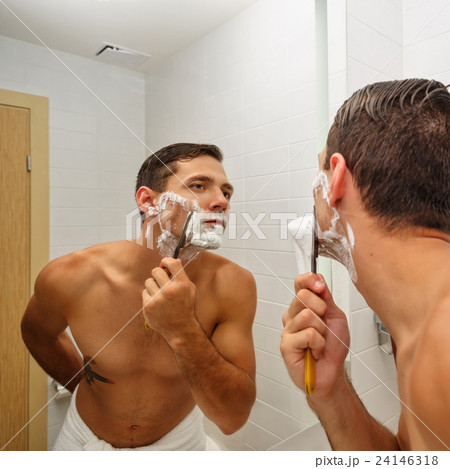 Man shaving straight razor. Man shaving straight razor. 24146318