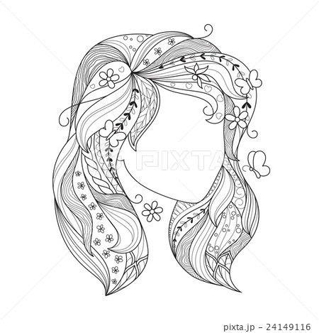 Zen art girl. Portrait of a female with zentangleのイラスト素材