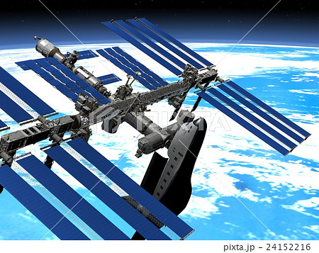 地球とISS ＆スペースシャトル３DCG　perming3DCGmp160819　イラスト素材 24152216