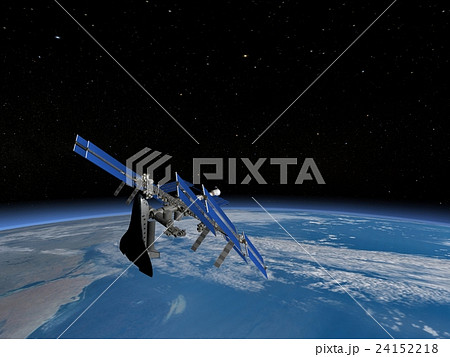 地球とISS ＆スペースシャトル３DCG　perming3DCGmp160819　イラスト素材 24152218