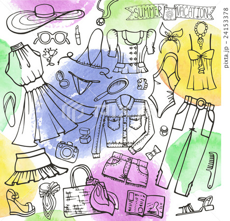 Summer fashion set.Woman,girl  wear,Watercolor 24153378
