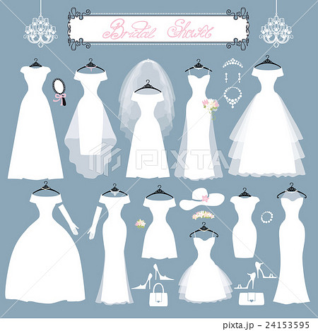 Wedding Dresses Accessories Set Fashion Flatのイラスト素材