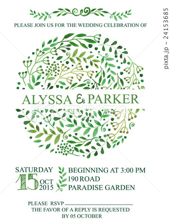 Wedding invitation.Watercolor green brunches 24153685