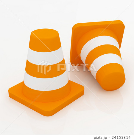 3d orange traffic cones with white stripes. 24155314
