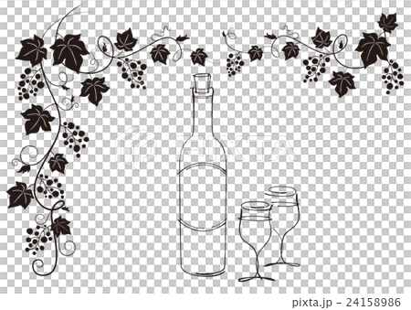 Wine bottle and grapes and glasses. Black and white. vector Wine bottle and grapes and glasses. Black and white. vector 24158986