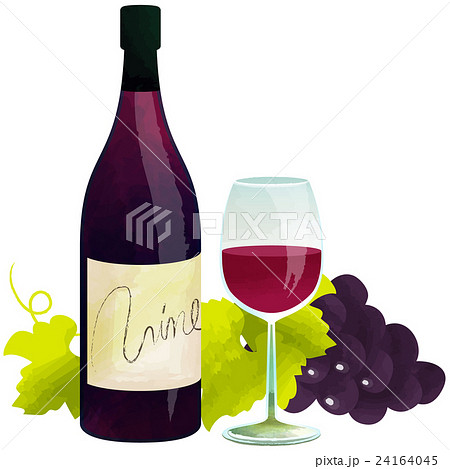 赤ワイン ボトルとグラスのイラスト素材
