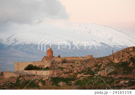 Ancient monastery in front of mountain Ancient monastery in front of mountain 24165159