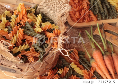 Raw homemade italian pasta colorful for cooking. Raw homemade italian pasta colorful for cooking. 24175015