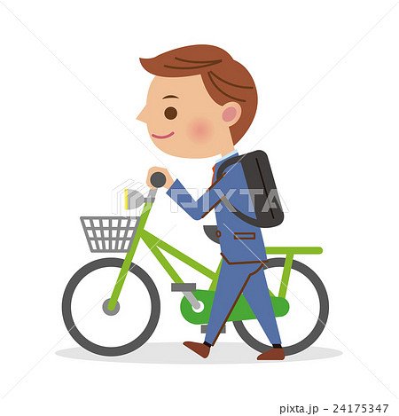 自転車の押し歩きをするビジネスマンのイラスト素材
