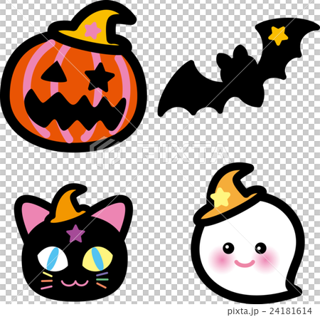 ハロウィン かぼちゃ コウモリ 猫 おばけのイラスト素材 [24181614