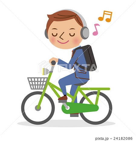 音楽を聴きながら自転車を運転するビジネスマンのイラスト素材