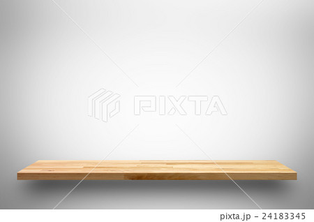 Wooden shelf on white gray gradient backgroundの写真素材 [24183345] - PIXTA