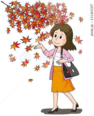 紅葉を見る女性 紅葉狩りのイラスト素材