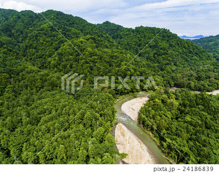 支笏湖周辺の森 空撮 の写真素材