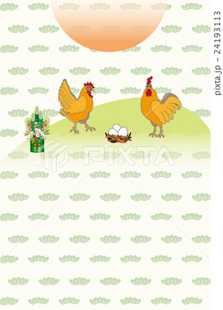 酉年の干支のニワトリと門松と卵のイラスト年賀状ベクター素材epsのイラスト素材